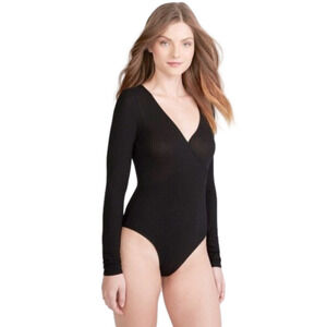 Cape Juby Black Crossover Ribbed Long Sleeve Bodysuit Women’s Size X-Small